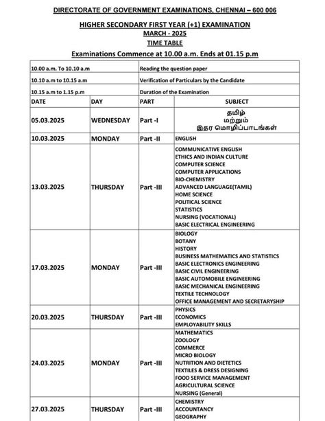 government exam time table.
